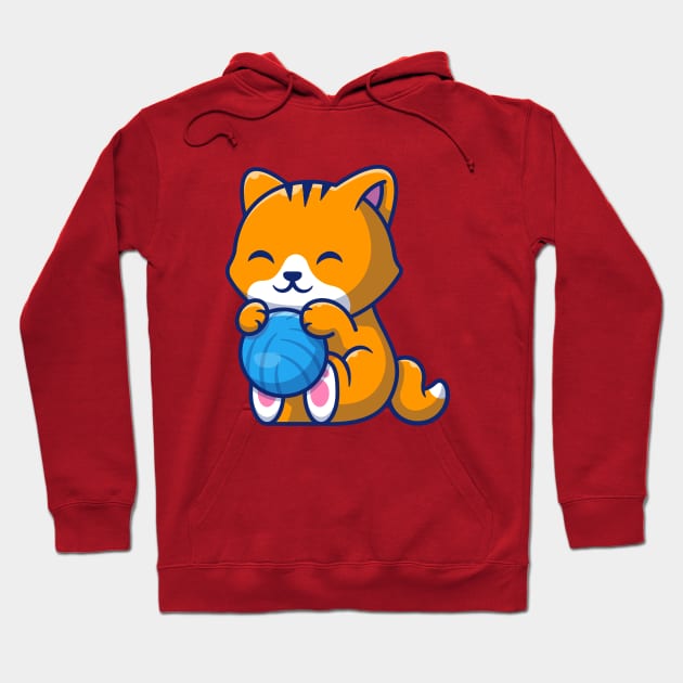 Cute Cat Playing Ball Cartoon (6) Hoodie by Catalyst Labs